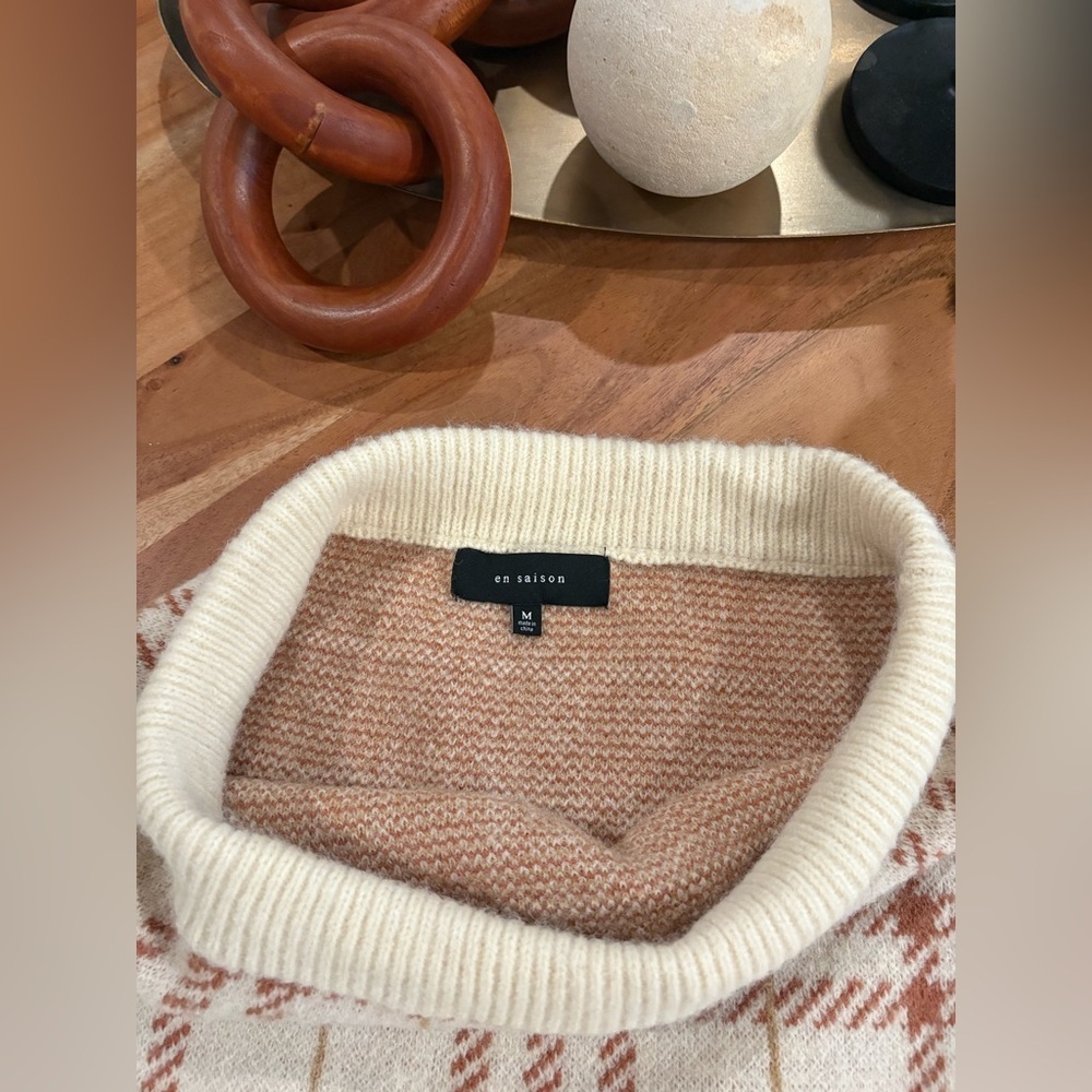 EN SAISON Bronte Sweater Miniskirt Cream & Tan Plaid Knit | Size Medium M - Picture 9 of 16